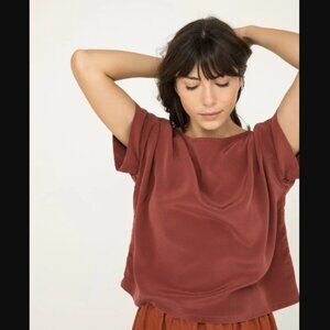 Elizabeth Suzann Mauve Blush 100% Silk Cropped Blouse T-Shirt Top Sz OSM $198.00